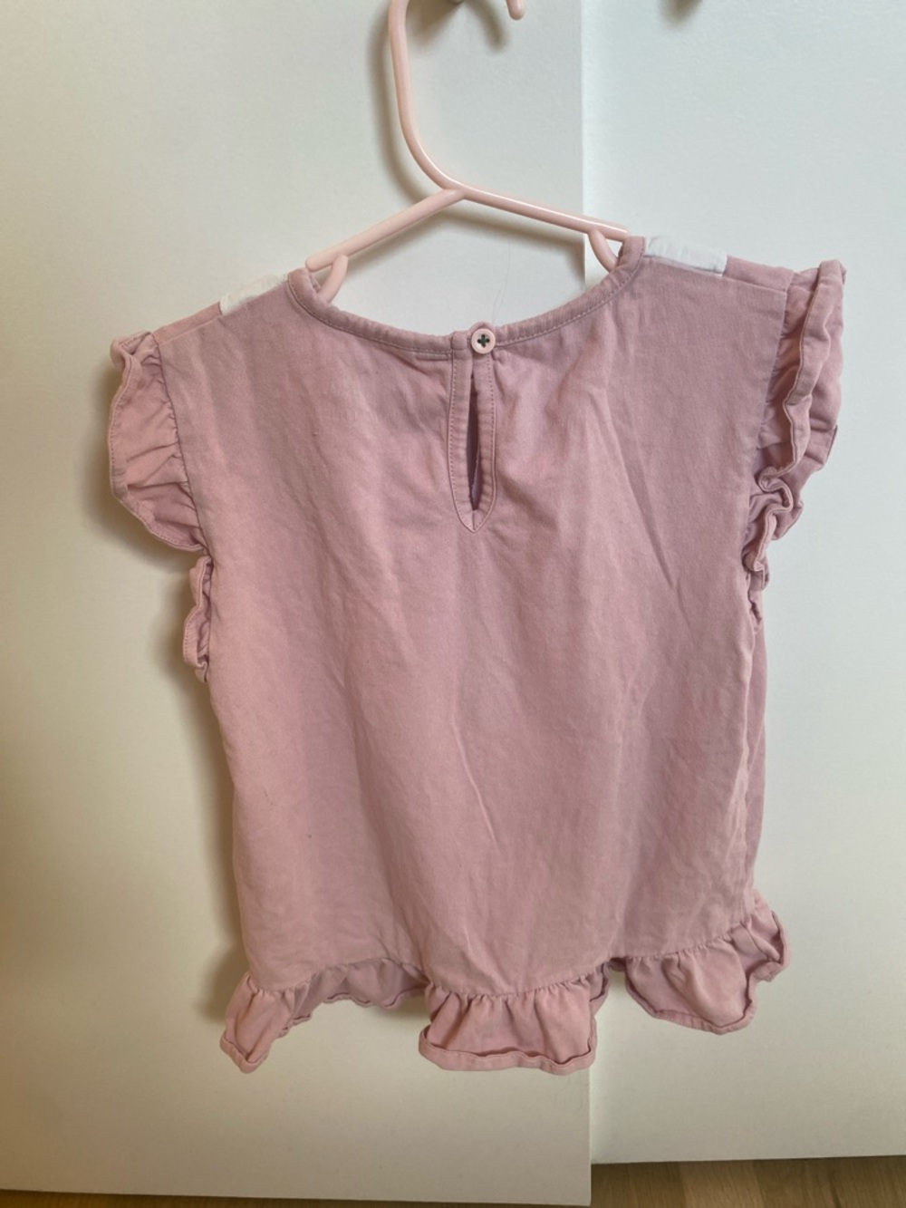 Mini Boden Pink Short-Sleeve Tee with White Scallop Collar and Green Stem - Picture 2 of 3